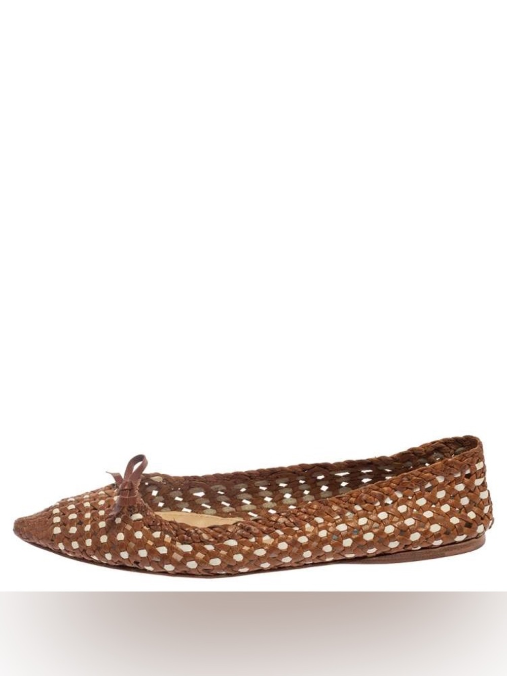 Prada Tan Woven Leather Raffia Ballet Flats Size 38